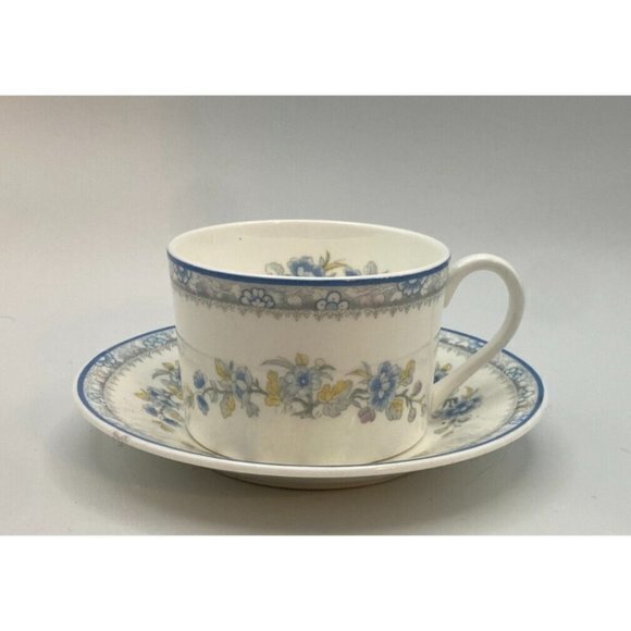 Coalport Pearl Teacup Cup‎ and Saucer Set Blue Flowers England - Picture 2 of 3